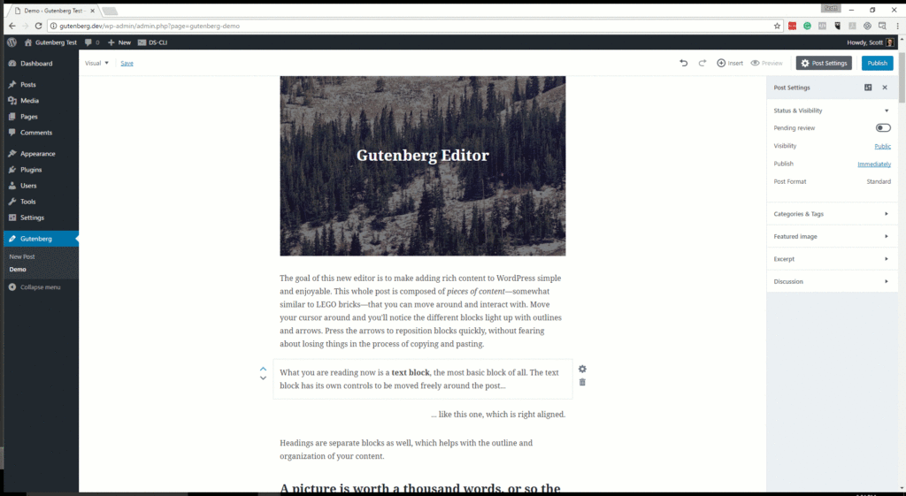 Gutenberg Editor move blocks